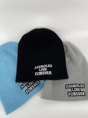 A**holes Live Forever Beanie Bundle Set-Black Grey Light Blue